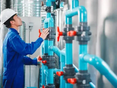 Maintenance Engineers Evaluating the Integrity of Water Production Machinery